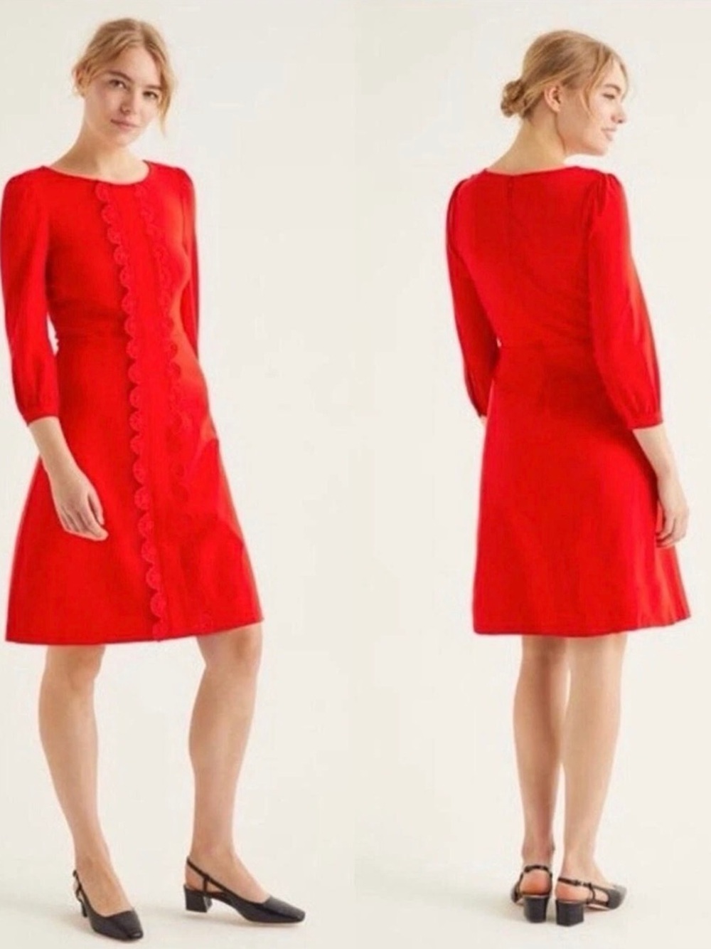 EUC Boden Red Alexandria Ponte Scallop-Trim Dress